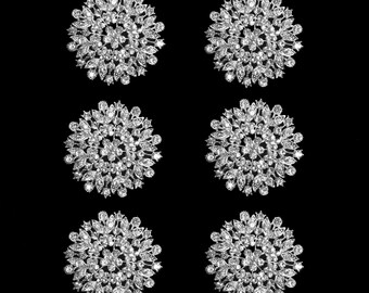 Broche de 6 piezas de plata de alta calidad con adornos de diamantes de imitación y cristales, broche grande de cristal transparente, broche para ramo de boda DIY, estilo: A4
