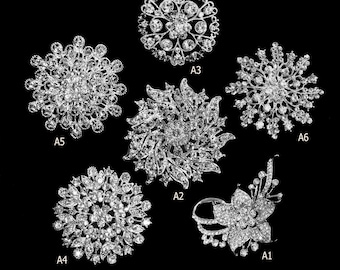 6 stks Zilver Hoge Kwaliteit Kristal Strass Versiering Strass Broche Pin Grote Clear Crystal Broche DIY Bruidsboeket Broche!