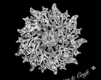 Silver High Quality Crystal Rhinestone Embellishment Broach Pin Rhinestone Brooch Big Clear Crystal Brooch DIY Wedding Bouquet Brooch STY:A2