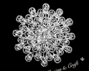Silver High Quality Crystal Rhinestone Embellishment Broach Pin Rhinestone Brooch Big Clear Crystal Brooch DIY Wedding Bouquet Brooch STY:A5