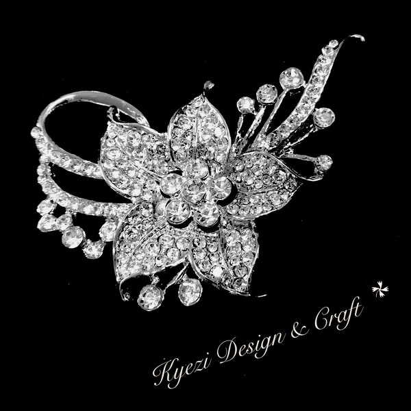 Silver High Quality Crystal Rhinestone Embellishment Broach Pin Rhinestone Brooch Big Clear Crystal Brooch DIY Wedding Bouquet Brooch