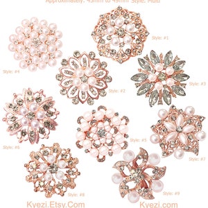 9pcs Rose Gold Gorgeous Luxury Sparkling Rhinestone Brooch, High Quality Pearl Crystal Brooch Wedding Embellishment Kit Decoration