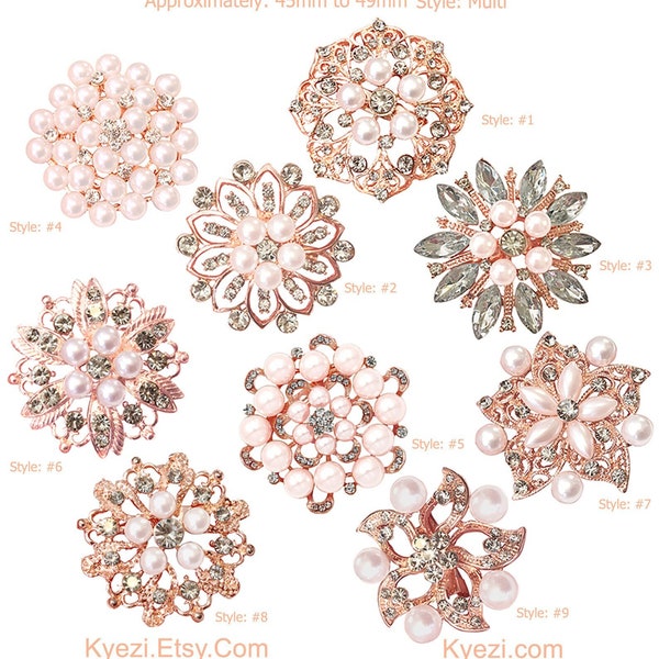 9 pièces magnifique broche en strass scintillant de luxe en or rose, décoration de kit d'embellissement de mariage de broche en cristal de perle de haute qualité