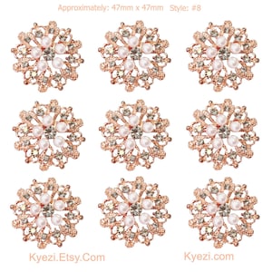 9pcs Rose Gold Gorgeous Luxury Sparkling Rhinestone Brooch, High Quality Pearl Crystal Brooch Wedding Embellishment Kit Decoration Style 8