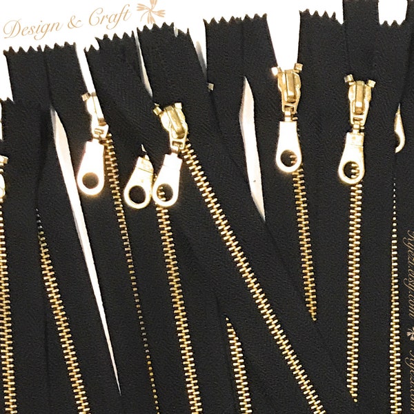 3 5 10 Pcs Black Tape, Donut Pull, Brass Metal Teeth Zippers - 4,5,6,7,8,9,10,12,14,16, or 18 Inch - U.S. SELLER Fast Shipping