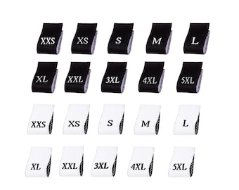 Black / White Woven Size Label Tabs Xxs Xs S M L Xl Xxl 3xl 4xl 5xl Woven Labels Cut and Loop Folded Size Tags Clothing Garment Accessories