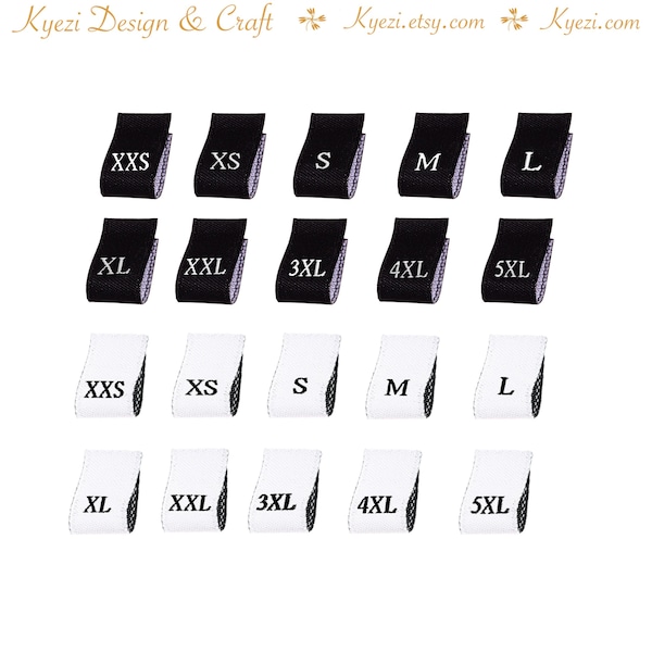 Black / White Woven Size Label Tabs Xxs Xs S M L Xl Xxl 3xl 4xl 5xl Woven Labels Cut and Loop Folded Size Tags Clothing Garment Accessories