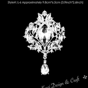 Extra Large Silver Crystal High Quality Rhinestone Drop Brooch Silver Pin Clear Broach Dangling DIY Wedding Bouquet Embellishment Brooch L6