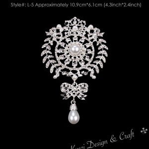 Extra Large Silver Crystal High Quality Rhinestone Drop Brooch Silver Pin Clear Broach Dangling DIY Wedding Bouquet Embellishment Brooch L5