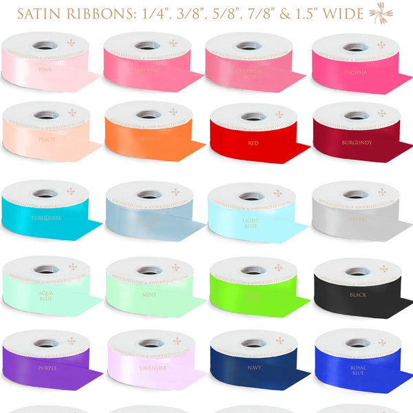 1/4" 3/8" 5/8" 7/8" 1.5" Wide Single Face Satin Ribbon 100% Polyester 50 100 Yards Roll - US SELLER, Fast Shipping