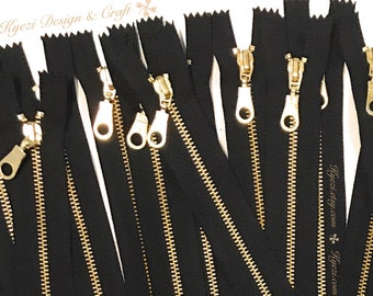 3 5 10 Pcs Black Tape, Donut Pull, Brass Metal Teeth Zippers - 4,5,6,7,8,9,10,12,14,16, or 18 Inch - U.S. SELLER Fast Shipping