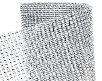 4.75" x 1 3 5 Yards Silver Rhinestone Diamond Mesh Wrap, 24 Row Sparkle Crystal Ribbon Roll