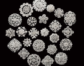 24 pc's diverse zilveren strass kristallen broches bruidsboeket taart DIY decoratie - Amerikaanse verkoper SNELLE VERZENDING