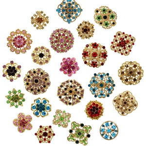 24 pc Assorted Multi Color Rhinestone Crystal Brooches Wedding Bouquet Cake DIY Decoration - U.S. Seller FAST SHIPPING