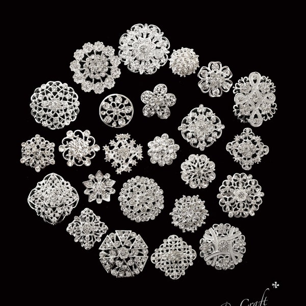 24 pz assortiti argento strass spille di cristallo bouquet da sposa torta decorazione fai da te - venditore USA SPEDIZIONE VELOCE