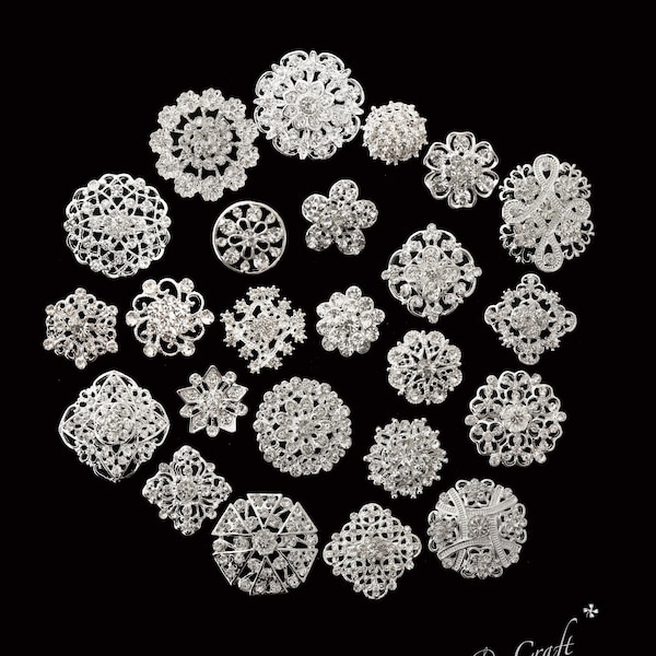 24 broches assorties en argent et cristal strass bouquet de mariage gâteau décoration bricolage - vendeur américain livraison rapide
