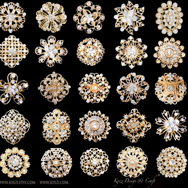 Wholesale 10-100 pcs Silver/Gold/Multi Color/Rose Gold High Quality Crystal Rhinestone Brooch Pin Wedding Bouquet Cake DIY Decoration