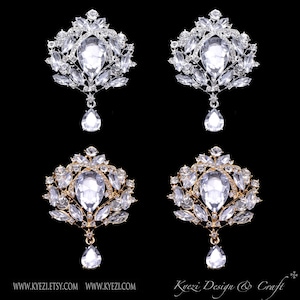 Extra Large Silver / Gold Crystal High Quality Rhinestone Drop Brooch Silver Pin Clear Broach Dangling Wedding Bouquet Embellishment Brooch