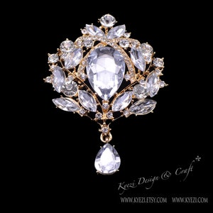 Extra Large Gold Crystal High Quality Rhinestone Drop Brooch Silver Pin Clear Broach Dangling DIY Wedding Bouquet Embellishment Brooch L12