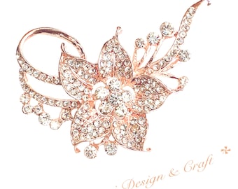 Rose Gold High Quality Crystal Rhinestone Embellishment Broach Pin Rhinestone Brooch Big Crystal Brooch DIY Wedding Bouquet Brooch STY: D1