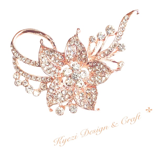 Rose Gold High Quality Crystal Rhinestone Embellishment Broach Pin Rhinestone Brooch Big Crystal Brooch DIY Wedding Bouquet Brooch STY: D1