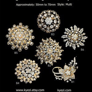 6pcs Gold High Quality Crystal Rhinestone Embellishment Rhinestone Brooch Pin Big Clear Crystal Brooch DIY Wedding Bouquet Brooch