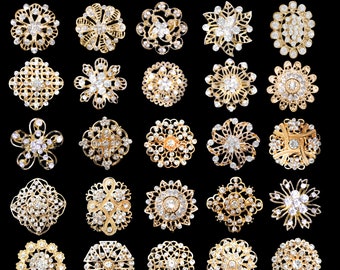 Großhandel 10-100 Stück Silber / Gold / Multi Color / Rose Gold Hohe Qualität Kristall Strass Brosche Hochzeit Bouquet Kuchen DIY Dekoration