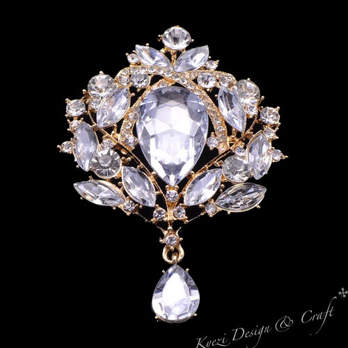 Extra Large Gold Crystal High Quality Rhinestone Drop Brooch - Etsy