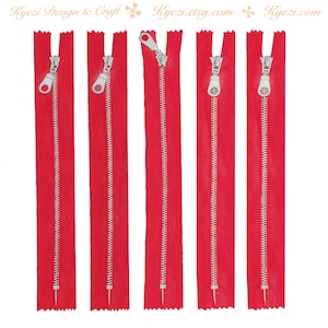 3 5 10 Pcs Red Silver Donut Pull Metal Teeth Zippers 8 10 12 Inch
