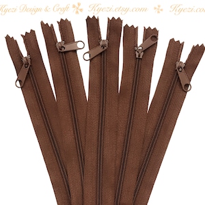 1 to 10 pcs 12 Inch Brown Long Pull Nylon Zippers, Handbag Purse Pull Zippers
