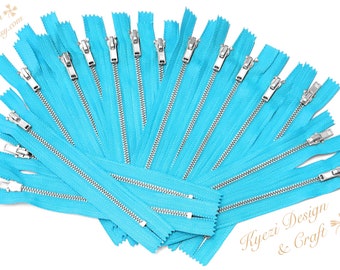 3 5 10 pcs Turquoise, Silver Metal Teeth Zippers Available in 3,4, 5, 6, 7, 8, 9, 10, 12, 14, 16, 18 inches - U.S. SELLER Fast Shipping