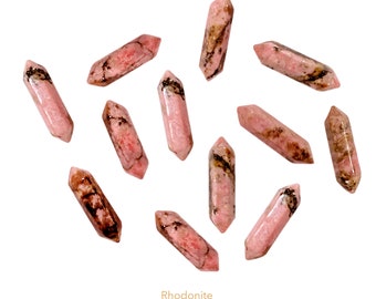 Rhodonite Points sculptés à double terminaison, cristal de pierre précieuse naturelle - K224C