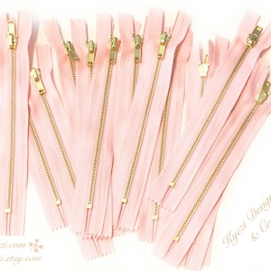 3 to 50 pcs 6 inch Light Pink Tape, Brass Metal Teeth Zippers - U.S. SELLER Fast Shipping
