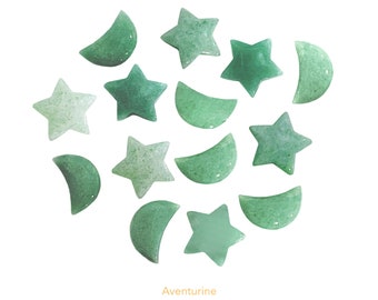 Aventurine Stars / Cresecent Moons Pocket Size Crystal Stone, Natural Healing Gemstone K412A