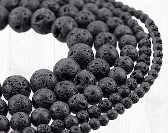 Natürliche Lavaperlen, Schwarze Vulkangesteinsperlen - 4mm, 6mm, 8mm, 10mm, 12mm, 14mm, Runde Vulkanische, Lava Rock Schmuckperlen, schwarze Perlen