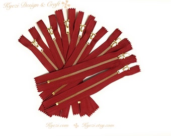 3 to 50 pcs 10 inch Wine / Burgundy Tape, Brass Metal Teeth Zippers - U.S. SELLER Fast Shipping