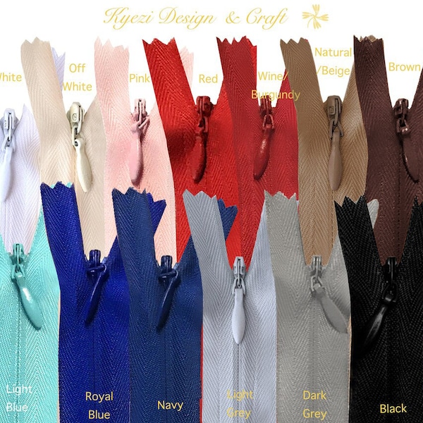 5 10 15 pcs 22" inch Invisible Zippers -Pink Blue Brown Burgundy Grey Black Natural Beige White Black Navy Off White Ivory Red Burgundy