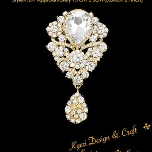 Extra Large Gold Crystal High Quality Rhinestone Drop Brooch Silver Pin Clear Broach Dangling DIY Wedding Bouquet Embellishment Brooch L7