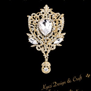 Extra Large Gold Crystal High Quality Rhinestone Drop Brooch Silver Pin Clear Broach Dangling DIY Wedding Bouquet Embellishment Brooch L9