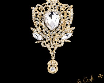 Extra Large Gold Crystal High Quality Rhinestone Drop Brooch Silver Pin Clear Broach Dangling DIY Wedding Bouquet Embellishment Brooch L9