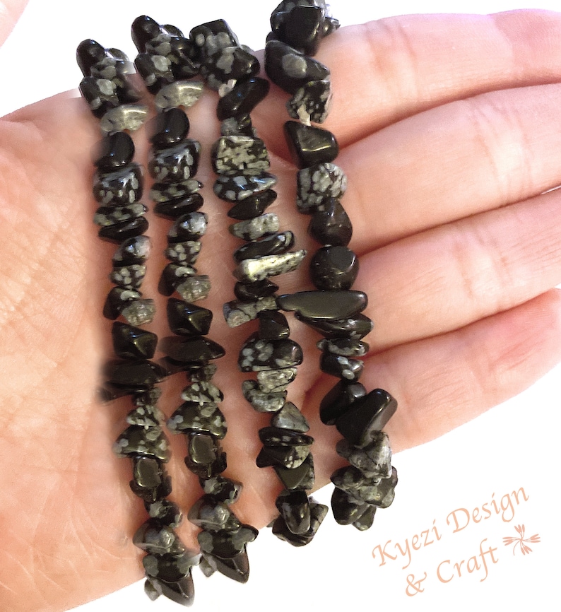 Obsidian Premium Natural Crystal Gemstone Chip Stretchy Chakras Jewelry Bracelet