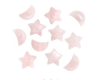 Rose Quartz Stars / Cresecent Moons Pocket Size Crystal Stone, Natural Healing Gemstone K412A