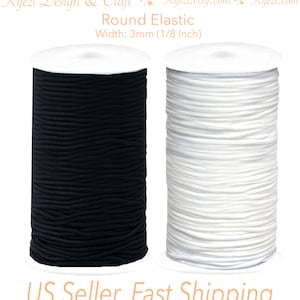 1/8 inch 3mm Round Black/ White Elastic Cord 1 5 10 20 50 100 yards for Face Mask, Apparel, DIY Headband - US Seller Fast Shipping