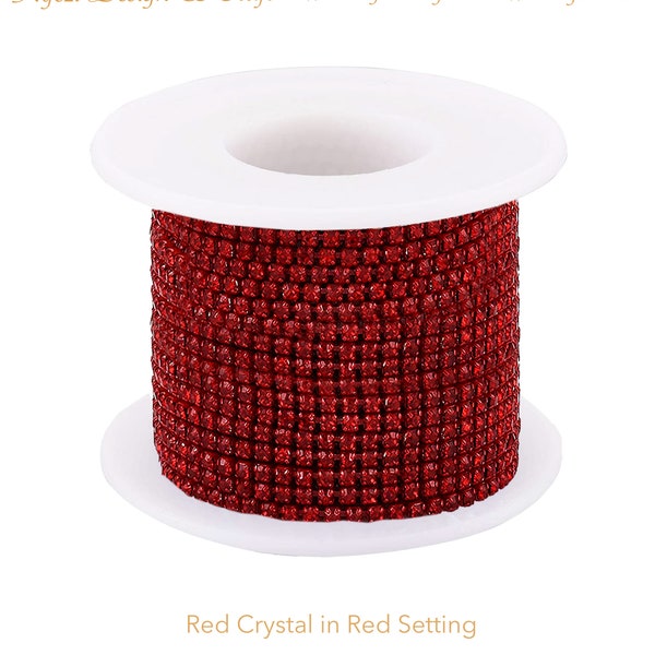 3mm Red Rhinestone Chain By Yard With High Quality Glass Crystals, Colorful Rhinestones, DIY Sparkling Accessories