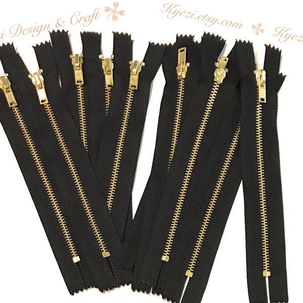 3 to 50 pcs Black Tape, Brass Metal Teeth Zippers Available in 3, 4, 5, 6, 7, 8, 9, 10, 12, 14, 16 inches - U.S. SELLER Fast Shipping