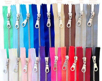 3 5 10 Pcs Donut Pull Silver Metal Teeth Zippers 8 10 12 Inch Pink Blue Brown Grey Black Natural Hot Pink Turquoise Fuchsia Off White Ivory