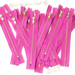 3 to 50 pcs 6 inch Fuchsia Tape, Brass Metal Teeth Zippers - U.S. SELLER Fast Shipping