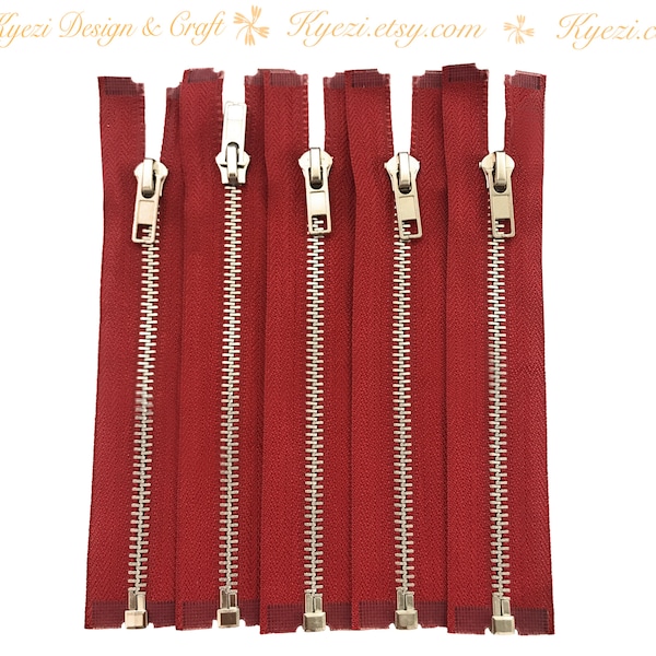 32 Inch Burgundy Silver Separating Jacket Zipper,  Gauge 5 Sale Wholesale Zippers Aluminum Metal Teeth Zippers