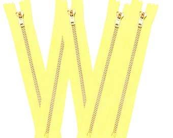 1 5 10 pcs 10 inch Yellow Tape Jeans Zippers #5 Brass Teeth Closed Bottom Metal Zippers with Locking Slider DIY
