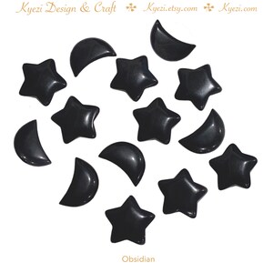 Obsidian Stars / Cresecent Moons Pocket Size Crystal Stone, Natural Healing Gemstone K412A